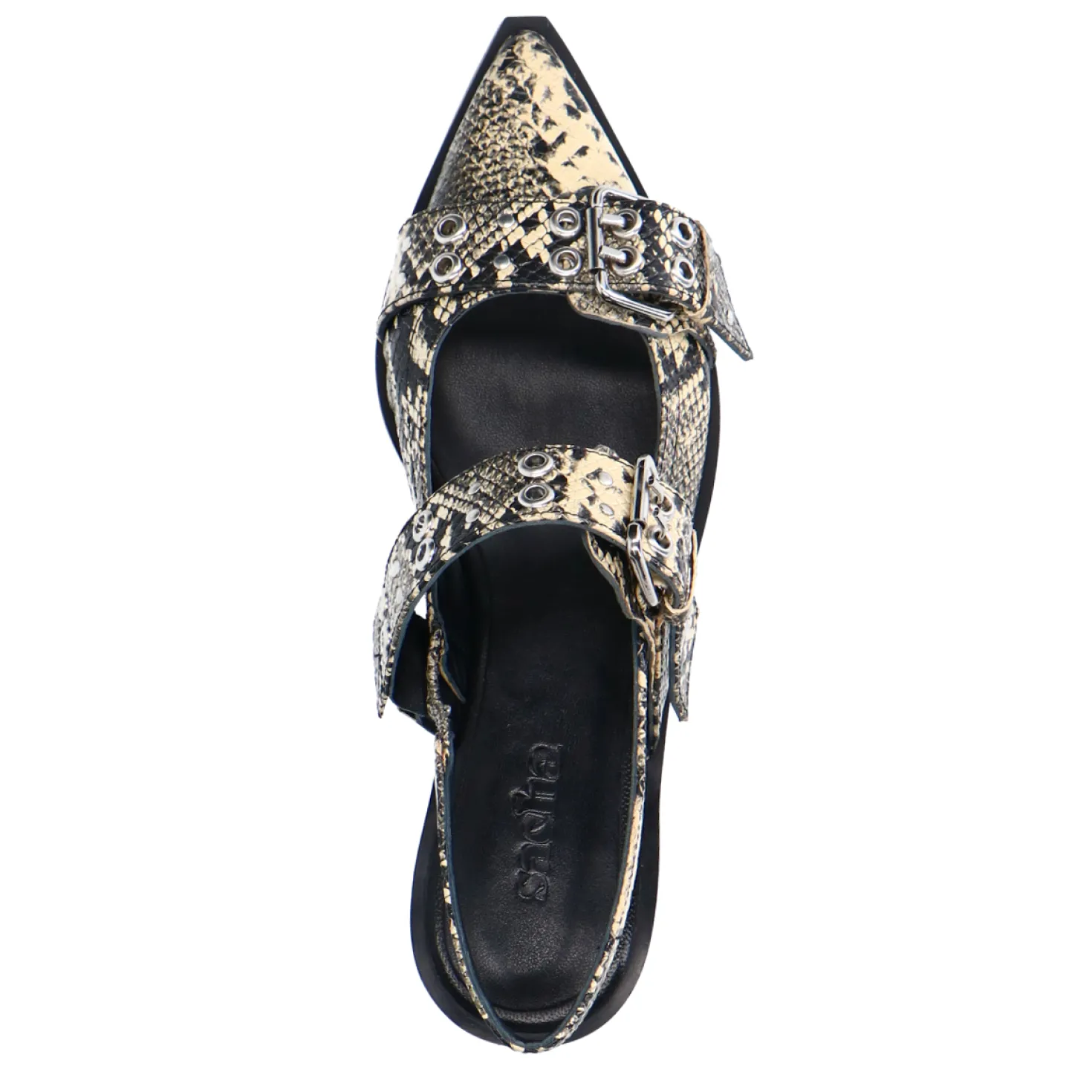 Snake buckle slingbacks