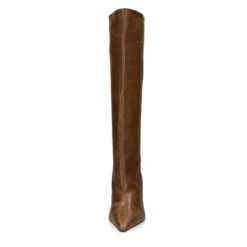Taupe leren hoge laarzen met hak