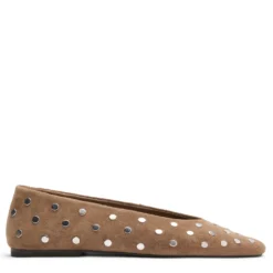 Taupe suède ballerina's met zilverkleurige studs