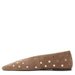 Taupe suède ballerina's met zilverkleurige studs