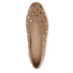 Taupe suède ballerina's met zilverkleurige studs