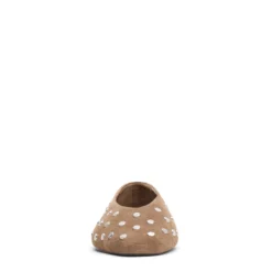 Taupe suède ballerina's met zilverkleurige studs