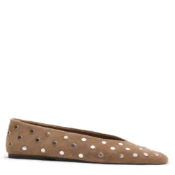 Taupe suède ballerina's met zilverkleurige studs