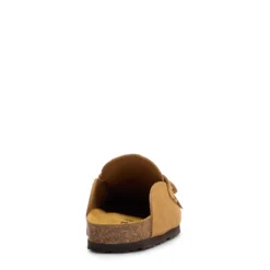 Taupe suède clogs met franjes