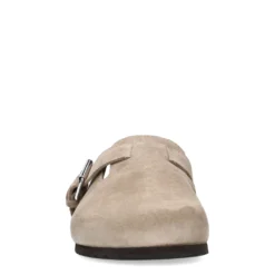 Taupe suède clogs met gesp