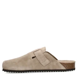 Taupe suède clogs met gesp