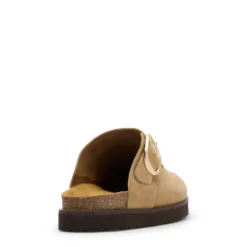 Taupe suède clogs met gesp