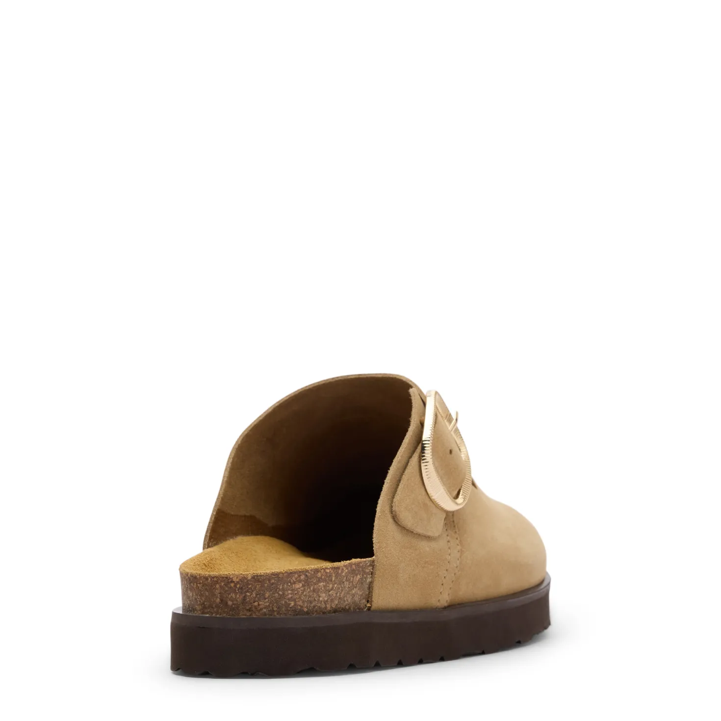 Taupe suède clogs met gesp