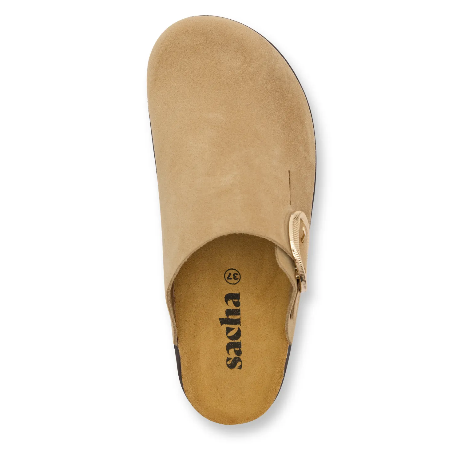 Taupe suède clogs met gesp