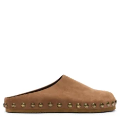 Taupe suède clogs met studs