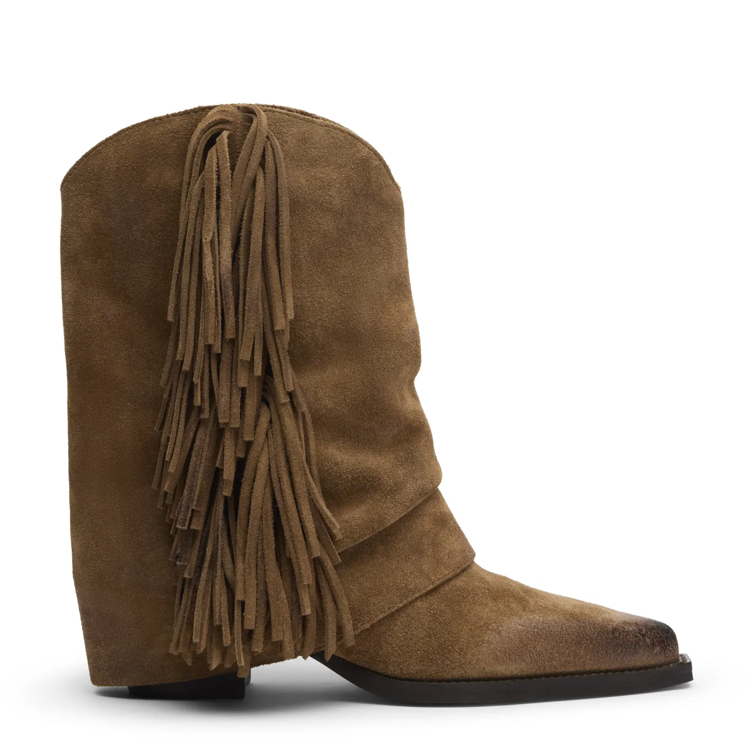 Taupe suède cowboyboots met franjes