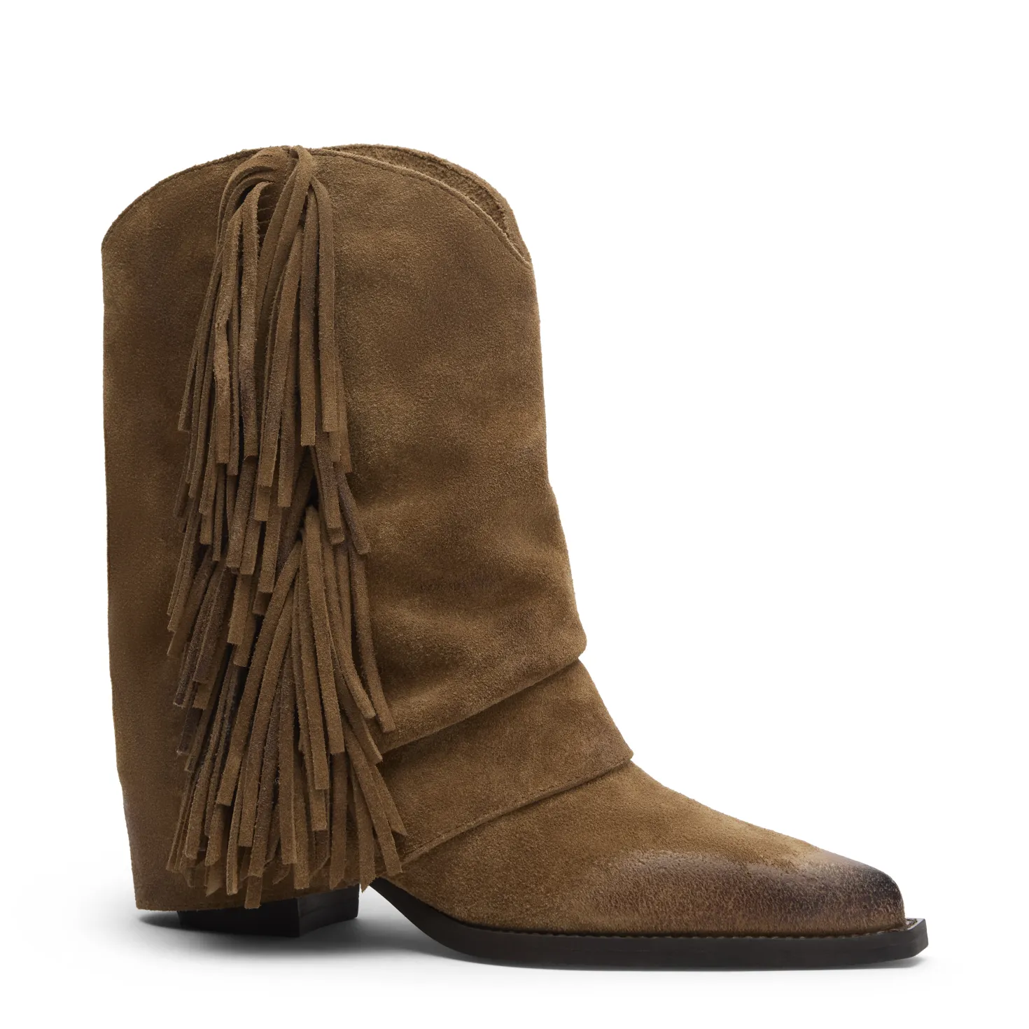 Taupe suède cowboyboots met franjes
