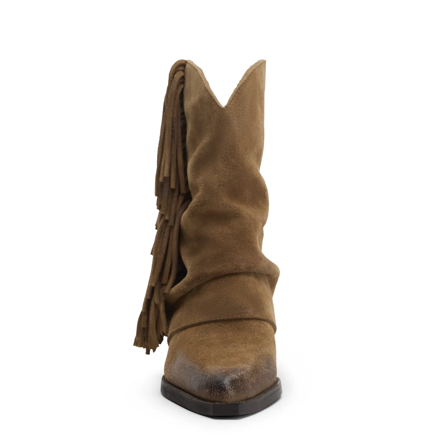 Taupe suède cowboyboots met franjes