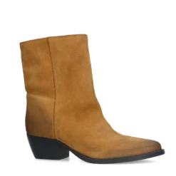 Taupe suède enkellaarsjes met hak