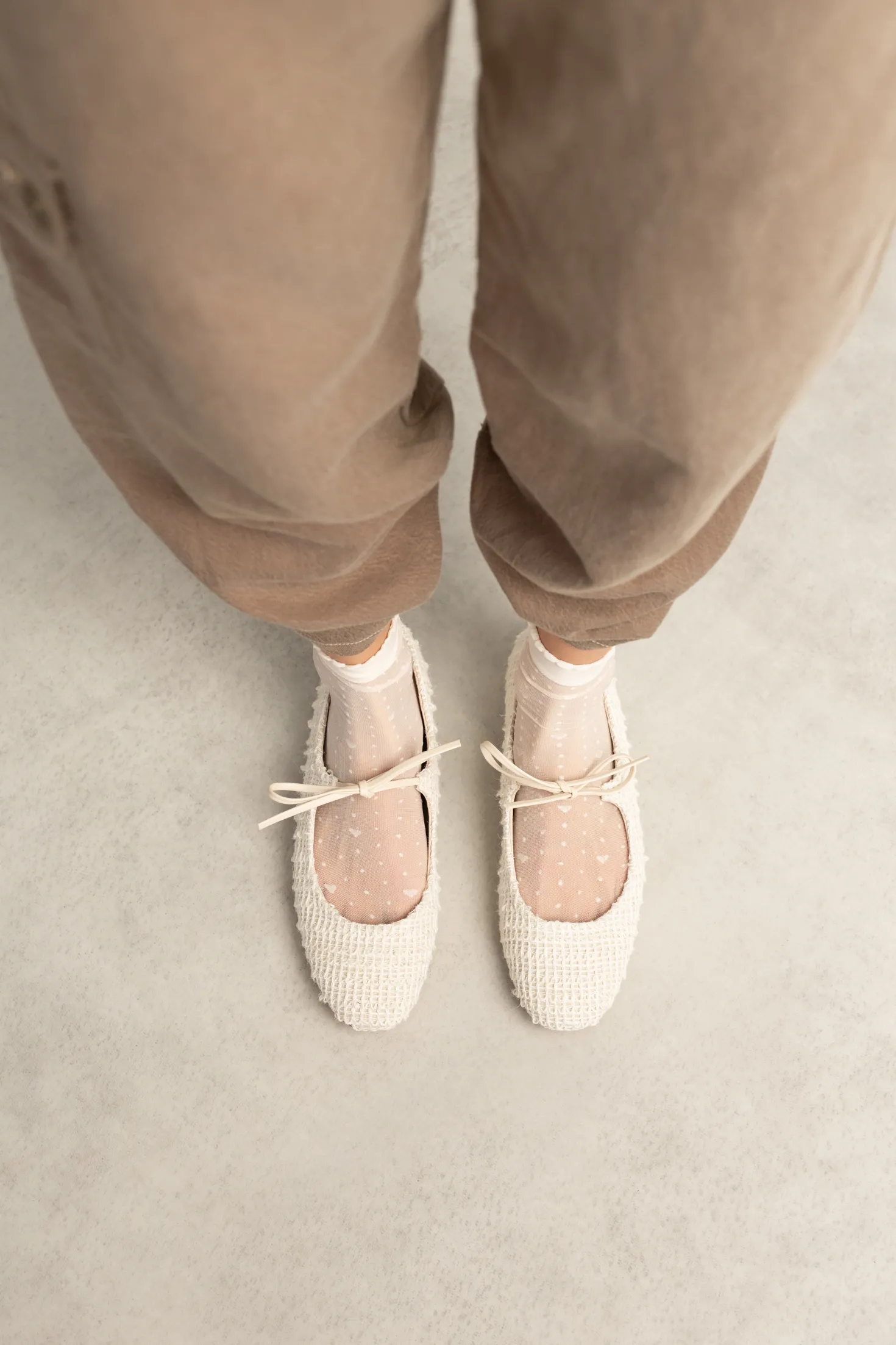 Witte gevlochten ballerina's
