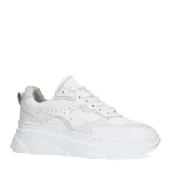 Witte leren chunky sneakers met croco details