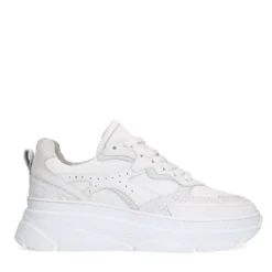 Witte leren chunky sneakers met croco details