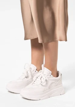 Witte leren chunky sneakers met croco details