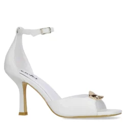 Witte leren sandalen met hak