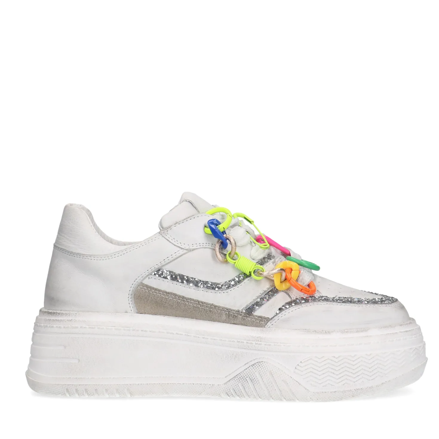 Witte leren sneakers met multicolor details