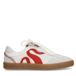 Witte suède sneakers met rode details