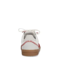 Witte suède sneakers met rode details