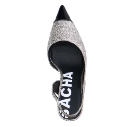 Zilveren glitter slingback pumps