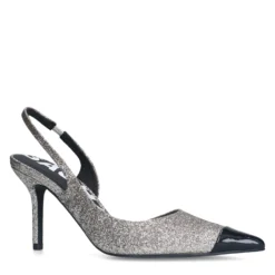 Zilveren glitter slingback pumps