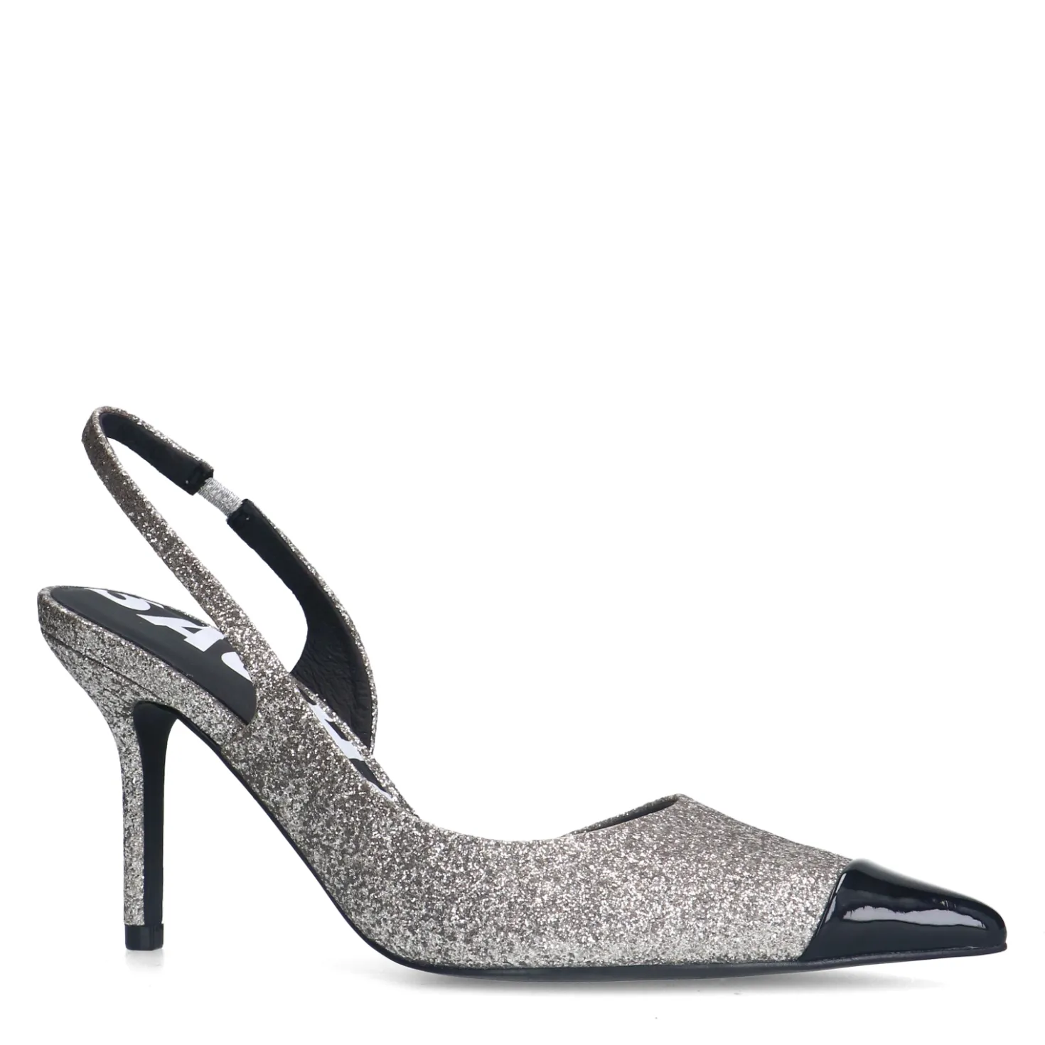 Zilveren glitter slingback pumps