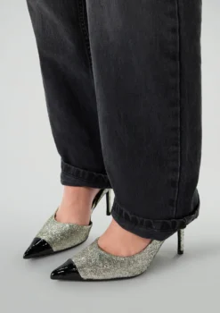Zilveren glitter slingback pumps