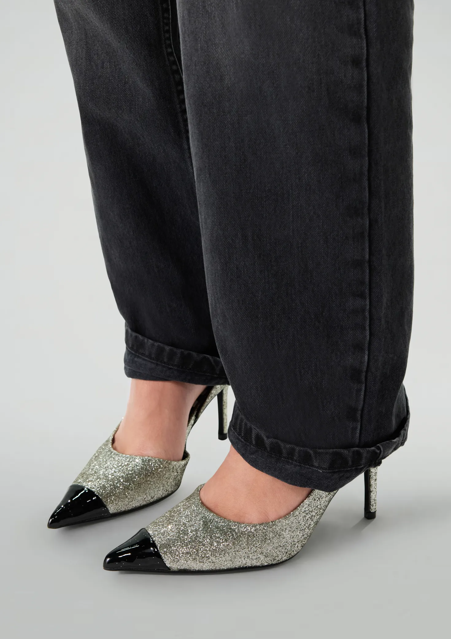 Zilveren glitter slingback pumps