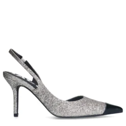 Zilveren glitter slingback pumps