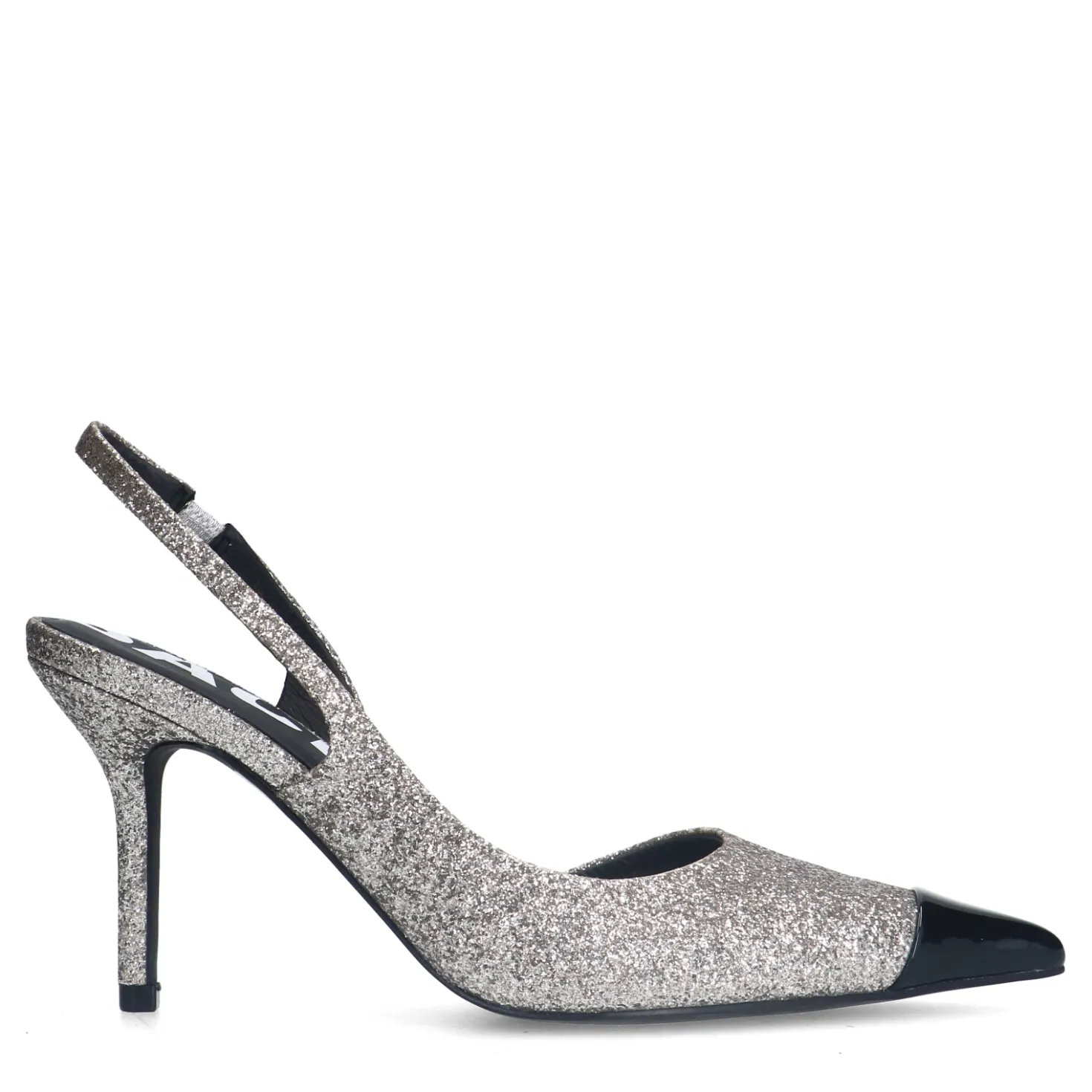 Zilveren glitter slingback pumps
