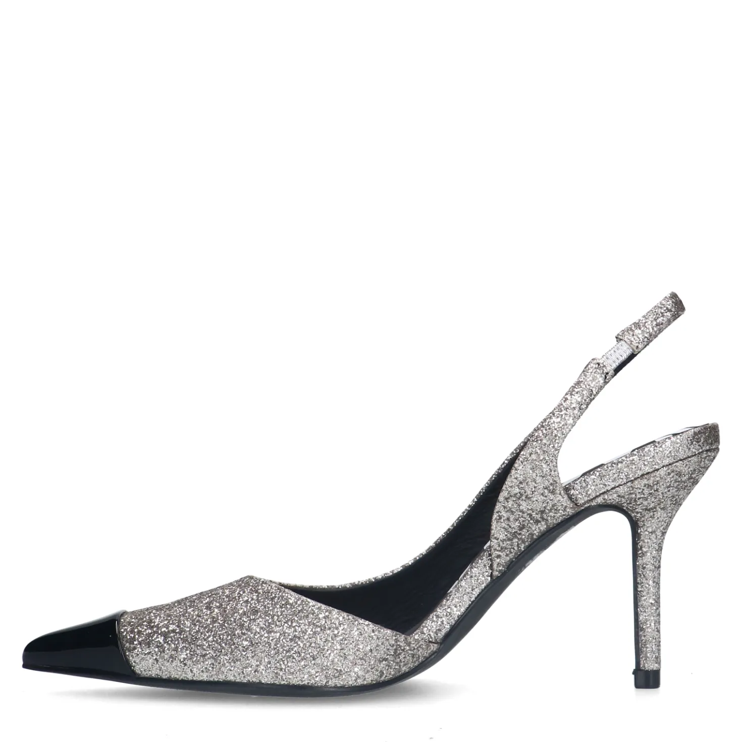 Zilveren glitter slingback pumps