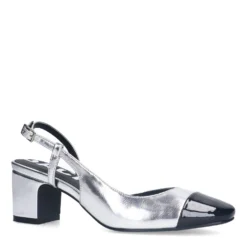 Zilveren metallic slingbacks met blokhak