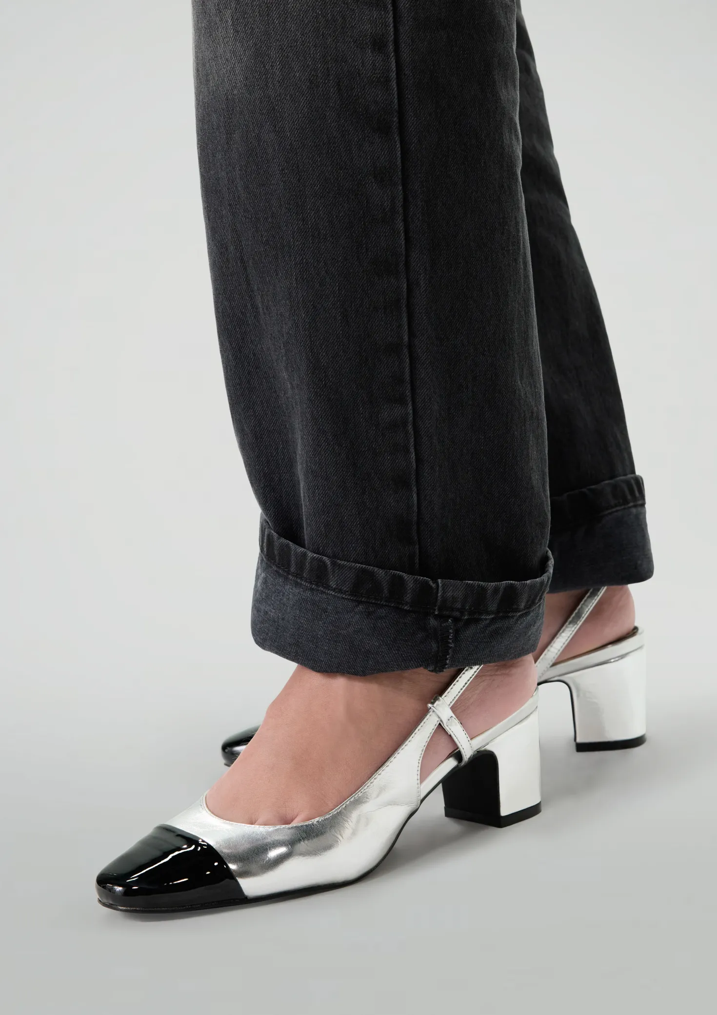 Zilveren metallic slingbacks met blokhak