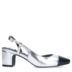 Zilveren metallic slingbacks met blokhak