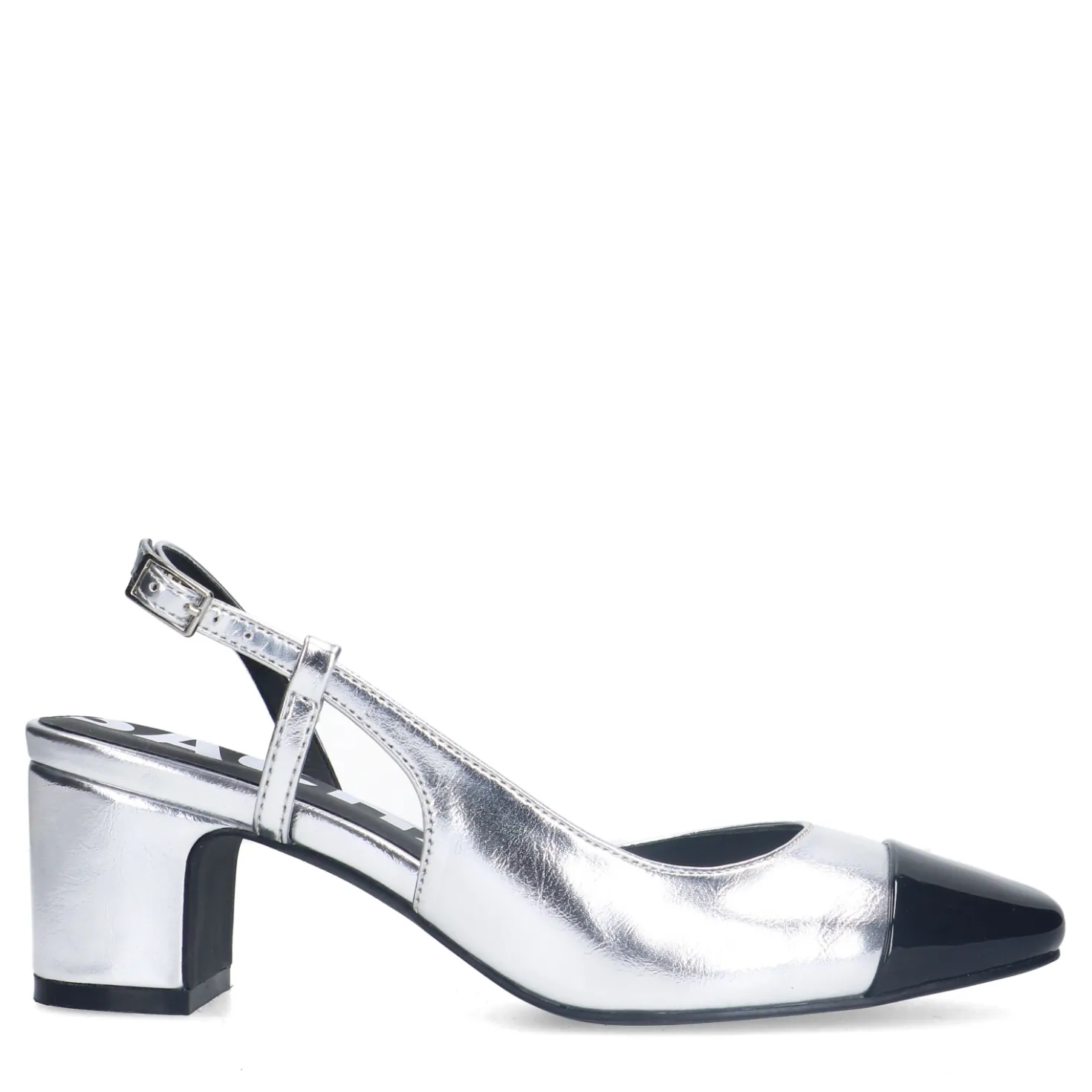 Zilveren metallic slingbacks met blokhak
