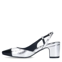 Zilveren metallic slingbacks met blokhak