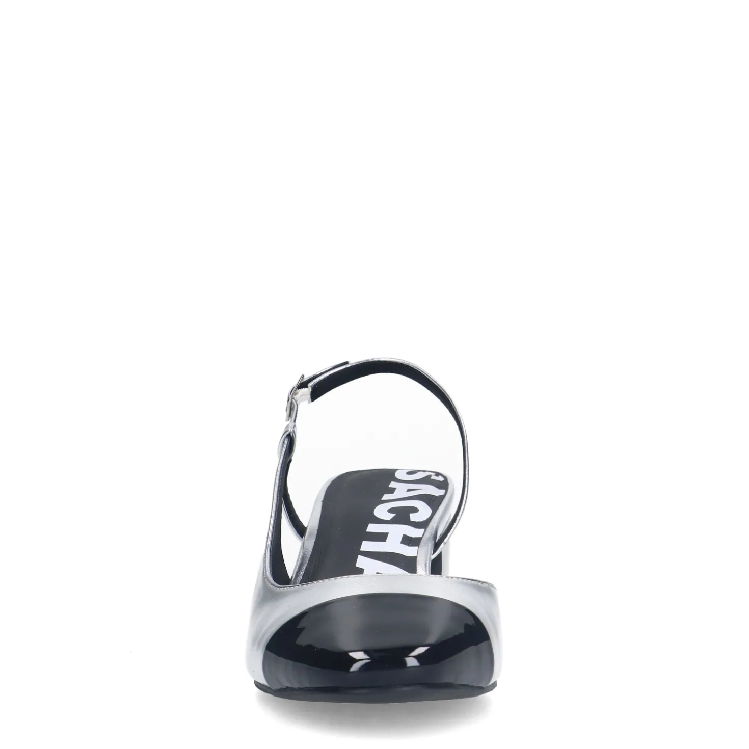 Zilveren metallic slingbacks met blokhak