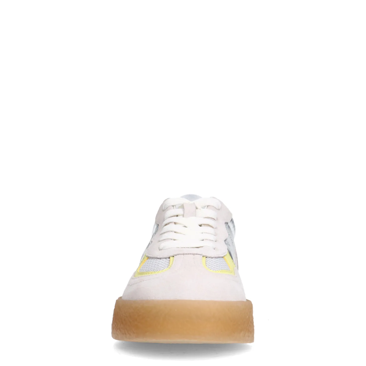 Zilveren suède sneakers met gele details