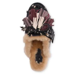 Zwarte bambi print muiltjes met wol