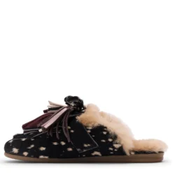 Zwarte bambi print muiltjes met wol
