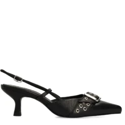 Zwarte buckle slingbacks met kitten heel