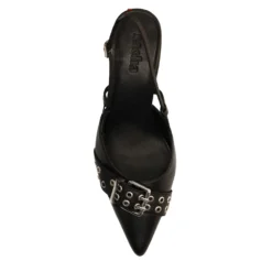 Zwarte buckle slingbacks met kitten heel