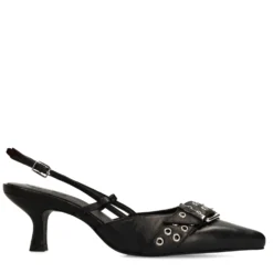 Zwarte buckle slingbacks met kitten heel