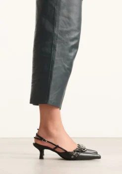 Zwarte buckle slingbacks met kitten heel