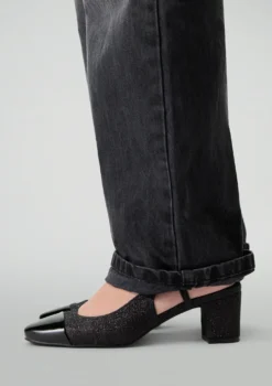 Zwarte glitter slingbacks met blokhak