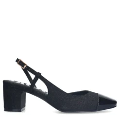 Zwarte glitter slingbacks met blokhak