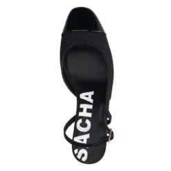 Zwarte glitter slingbacks met blokhak